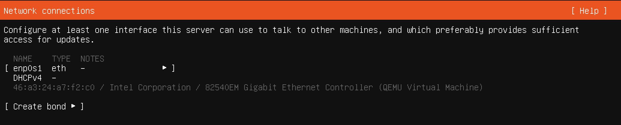 Linux installation network selection